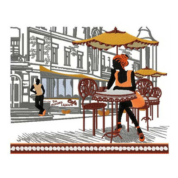 Street cafe embroidery design - Embroidery Design