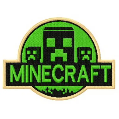 Minecraft badge embroidery design featuring iconic game elements, perfect for crafting themed apparel or accessories.