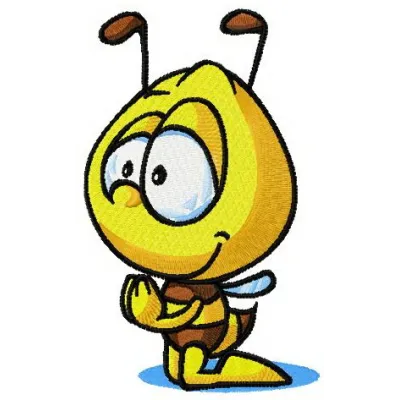 A detailed embroidery design featuring a praying bee, perfect for embellishing various fabric items.