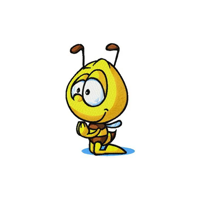 A detailed embroidery design featuring a praying bee, perfect for embellishing various fabric items.