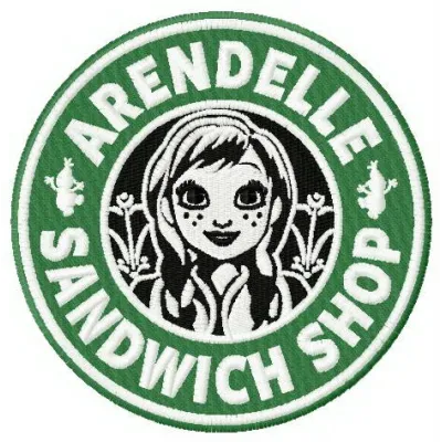 Arendelle sandwich shop embroidery design featuring whimsical motifs inspired by Frozen, ideal for stitching on apparel and …