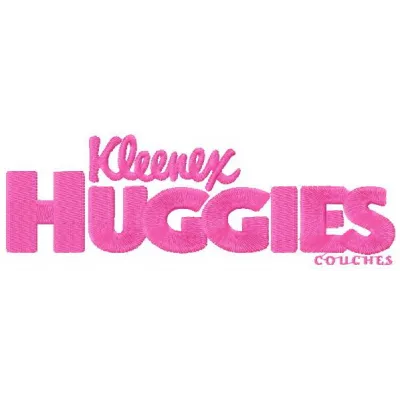 Kleenex Huggies couches logo embroidery design showcased on a soft fabric background, ideal for creative projects.