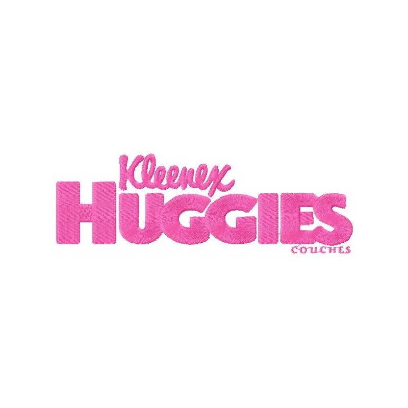 Kleenex Huggies couches logo embroidery design showcased on a soft fabric background, ideal for creative projects.