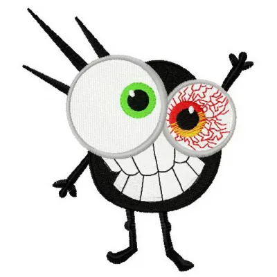 Funny microbe embroidery design featuring a whimsical monster, perfect for adding humor to t-shirts or tote bags.