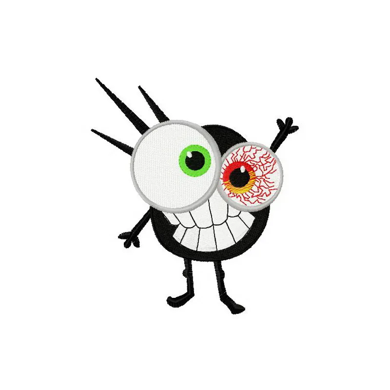Funny microbe embroidery design featuring a whimsical monster, perfect for adding humor to t-shirts or tote bags.