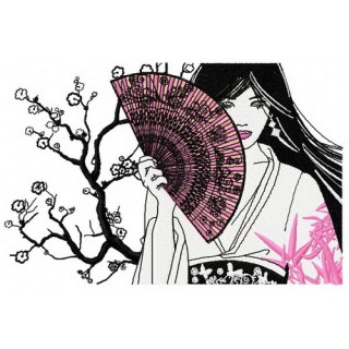 Shy Japanese girl 2 embroidery design - Embroidery Design