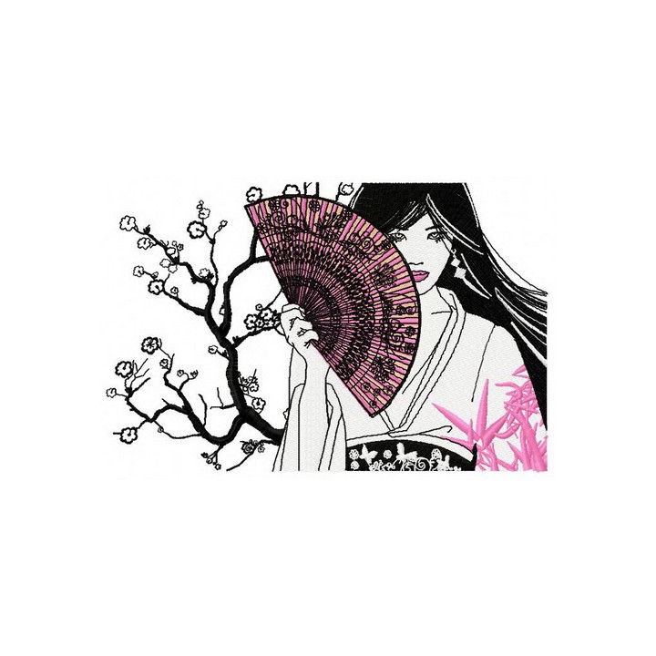 Shy Japanese girl 2 embroidery design - Embroidery Design