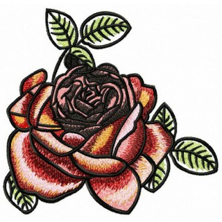 Red tea rose embroidery design - Embroidery Design