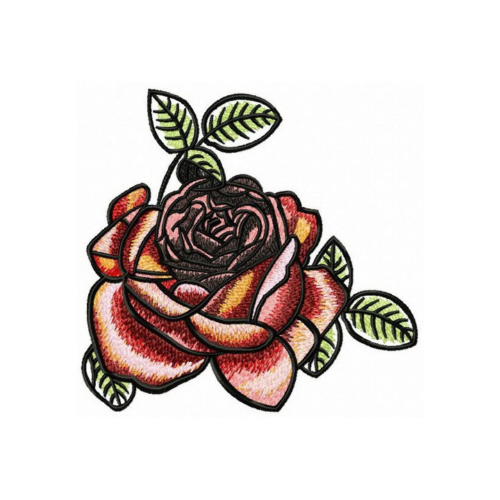 Red tea rose embroidery design - Embroidery Design