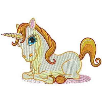 Unicorn embroidery design showcasing a whimsical unicorn motif ideal for t-shirts and baby onesies.