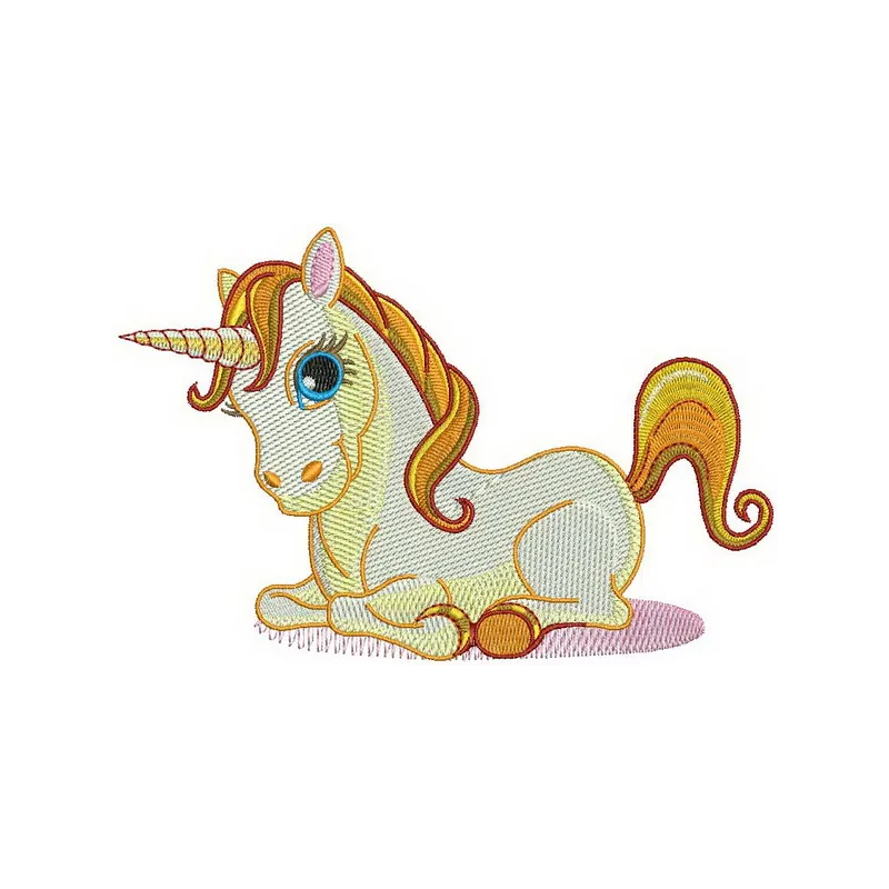 Unicorn embroidery design showcasing a whimsical unicorn motif ideal for t-shirts and baby onesies.