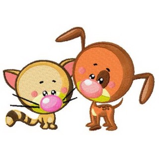 Kitten and puppy embroidery design - Embroidery Design