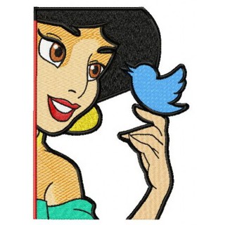 Jasmin with bird 2 embroidery design - Embroidery Design