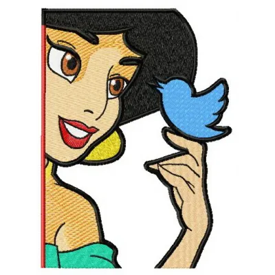 Preview of Jasmin with bird 2 embroidery design from the Aladdin collection, showcasing delicate stitching details.