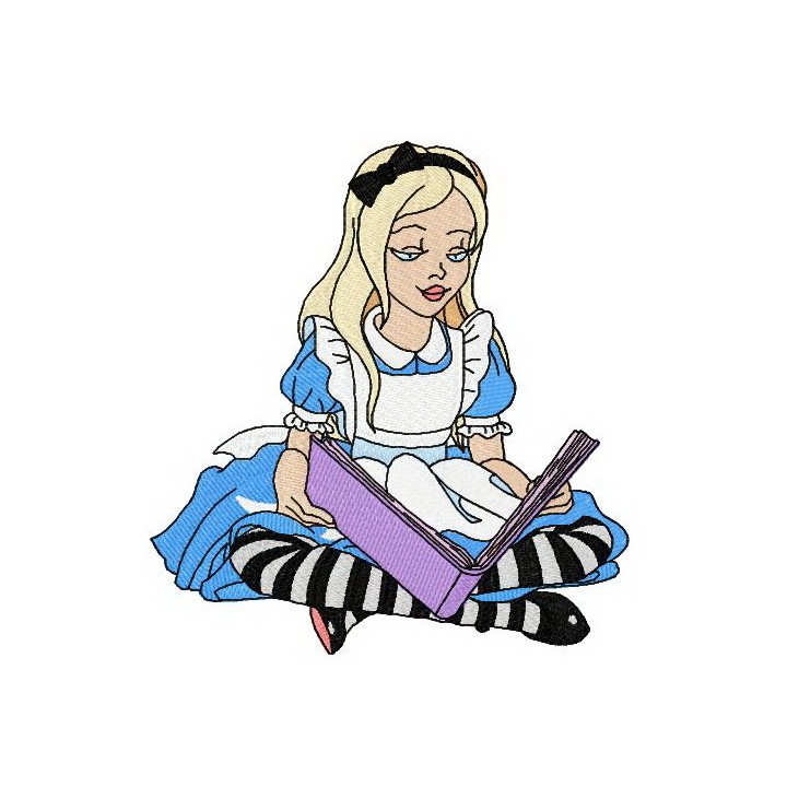 Alice reading embroidery design - Embroidery Design