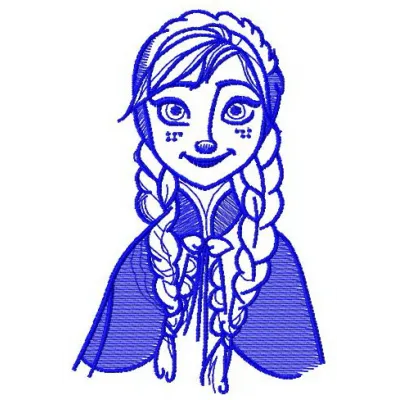 Preview of Anna sketch 3 embroidery design from Frozen collection, showcasing intricate stitching details.