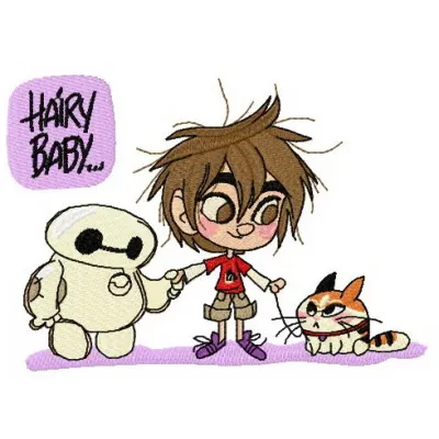 Hairy baby embroidery design featuring a playful character from Ben 10, ideal for stitching on baby onesies.