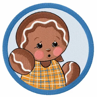 Gingerbread boy 6 embroidery design showcasing a charming gingerbread character for festive stitching projects.