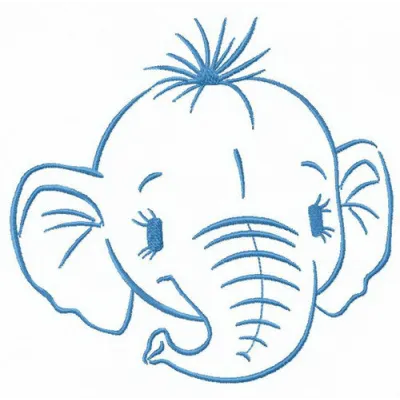 Intricate embroidery design of a young elephant calf's head, showcasing charming stitched details.