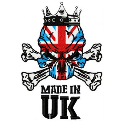 Preview of British skull 2 embroidery design featuring intricate detailing, perfect for jackets and accessories.