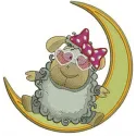 Glamorous sheep on the Moon embroidery design featuring a whimsical farm animal motif for creative projects.