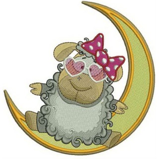 Glamorous sheep on the Moon embroidery design - Embroidery Design