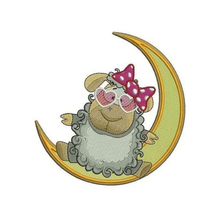 Glamorous sheep on the Moon embroidery design - Embroidery Design