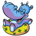 Hippo's summer fun embroidery design featuring a playful hippo, ideal for embellishing t-shirts and towels.
