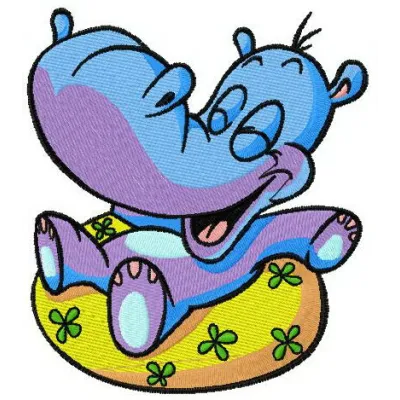 Hippo's summer fun embroidery design featuring a playful hippo, ideal for embellishing t-shirts and towels.