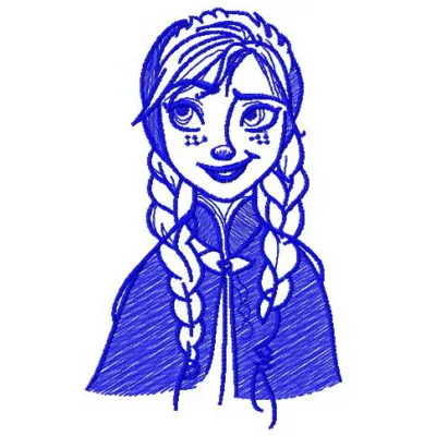 Preview of Anna sketch 2 embroidery design featuring a whimsical portrayal of the beloved Frozen character.
