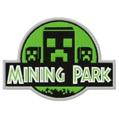 Preview of Mining Park embroidery design featuring Minecraft-inspired elements for creative stitching projects.