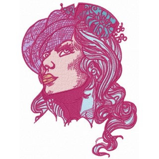 Lady in hat with veil embroidery design - Embroidery Design