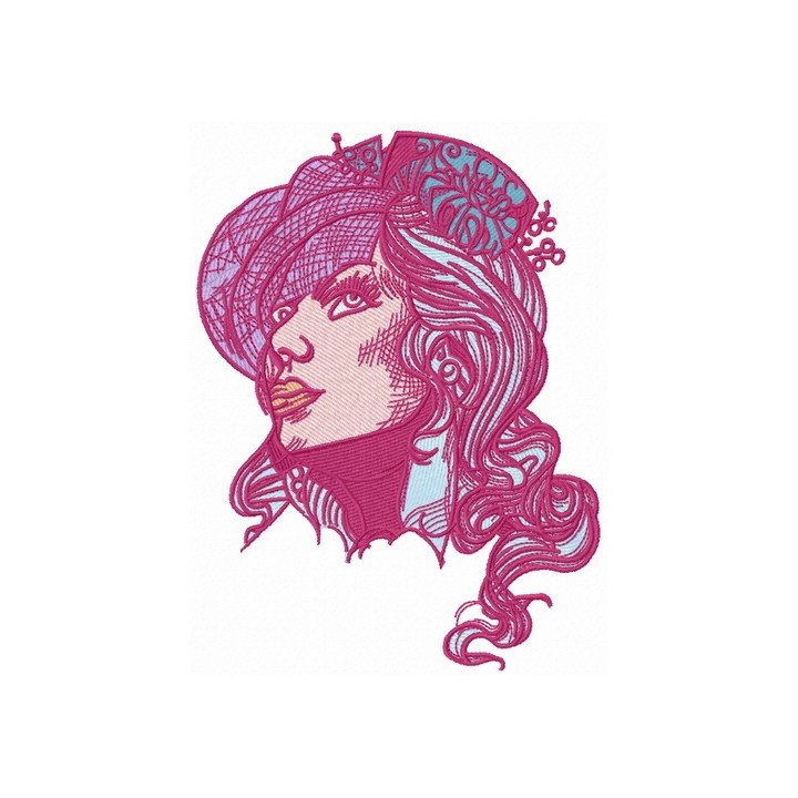 Lady in hat with veil embroidery design - Embroidery Design