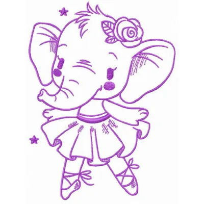 Preview of an elephant ballet embroidery design, showcasing a playful elephant in a graceful pose, ideal for various project…