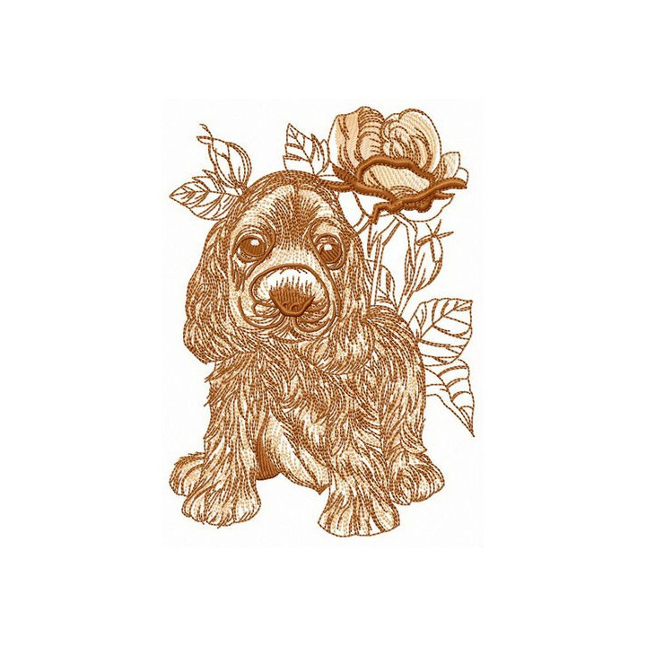 Dog in front of rose embroidery design - Embroidery Design