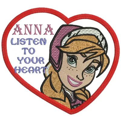 Preview of the Anna Listen to Your Heart embroidery design featuring the beloved Frozen character, ideal for creative projec…