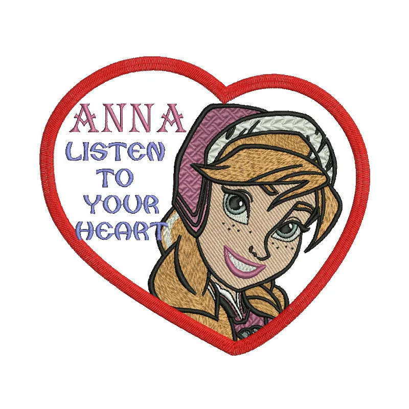 Preview of the Anna Listen to Your Heart embroidery design featuring the beloved Frozen character, ideal for creative projec…