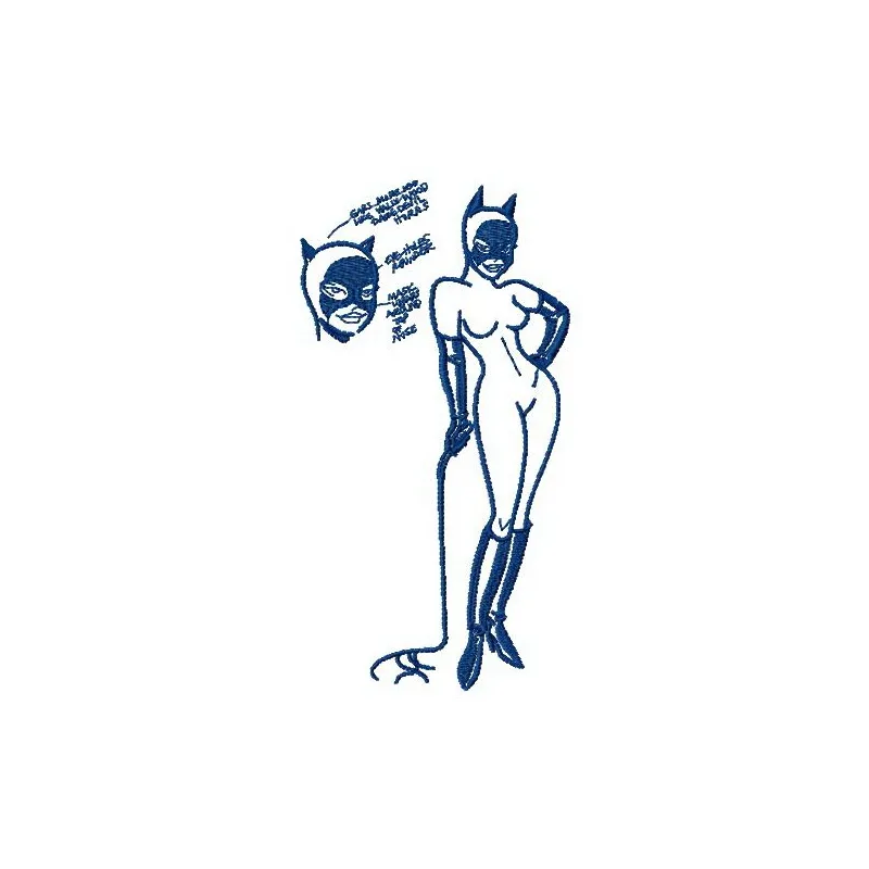 Catwoman sketch embroidery design featuring intricate line art, perfect for stitching on hoodies or tote bags.