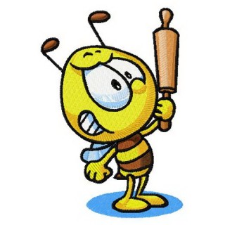 Bee threatens with a rolling pin embroidery design - Embroidery Design