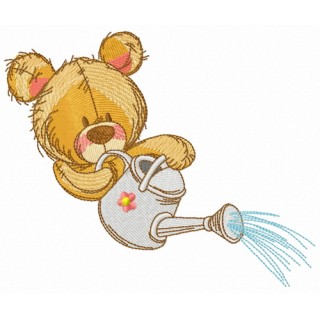 Teddy bear with watering can 11 embroidery design - Embroidery Design
