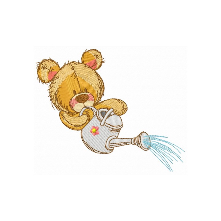 Teddy bear with watering can 11 embroidery design - Embroidery Design