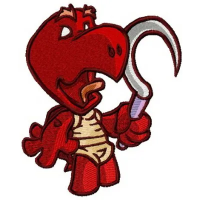 Embroidery design of a turtle holding a sickle, showcasing intricate stitching patterns for creative projects.