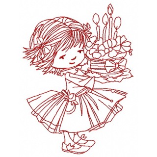 Girl's 4th birthday 2 embroidery design - Embroidery Design