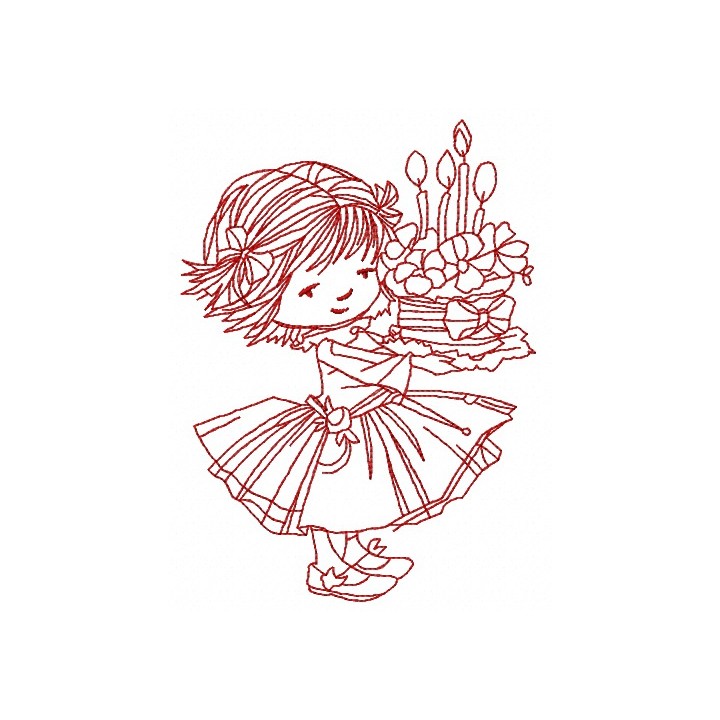 Girl's 4th birthday 2 embroidery design - Embroidery Design