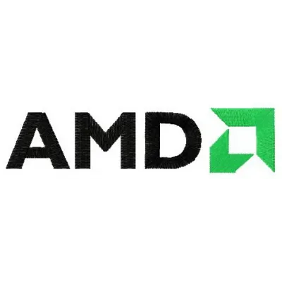 Preview of the AMD logo embroidery design, showcasing intricate stitching patterns for electronics enthusiasts.