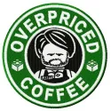 Overpriced coffee embroidery design featuring a playful coffee cup motif, perfect for stitching on tote bags or hoodies.