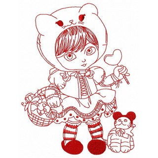 Girl in cat hat 3 embroidery design - Embroidery Design