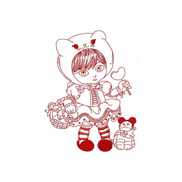Girl in cat hat 3 embroidery design - Embroidery Design