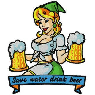 Save water drink beer embroidery design - Embroidery Design