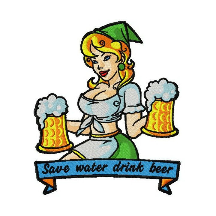 Save water drink beer embroidery design - Embroidery Design